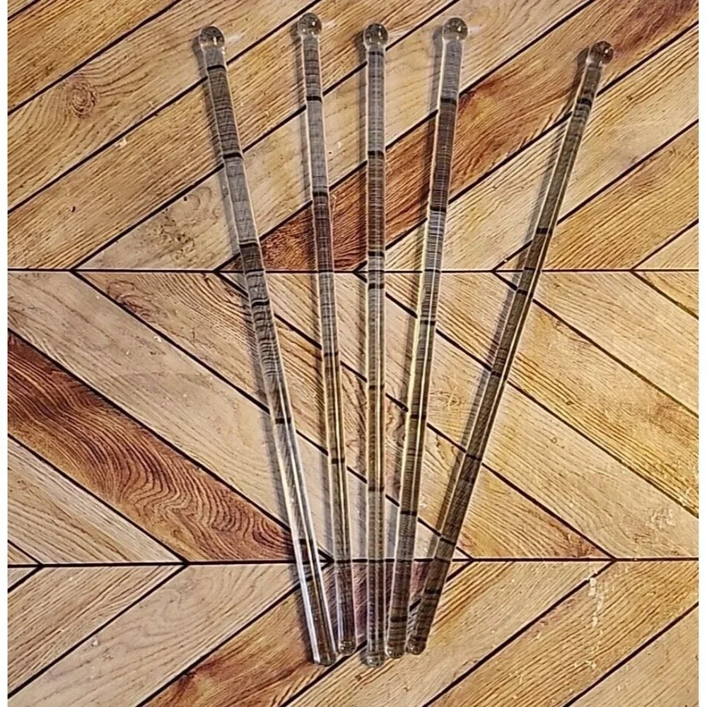 5 Clear Glass Cocktail Drink Swizzle Sticks Stirrers 6